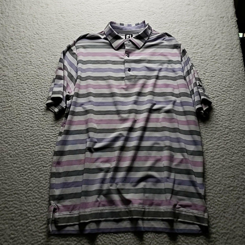 FootJoy Golf Polo Shirt‎ Mens XL Multicolor Stripe Jersey Hidden Hills Logo Top